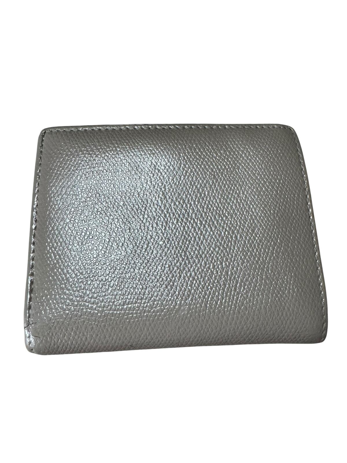 Fendi Gray Leather Card Holder Wallet with Gold Logo