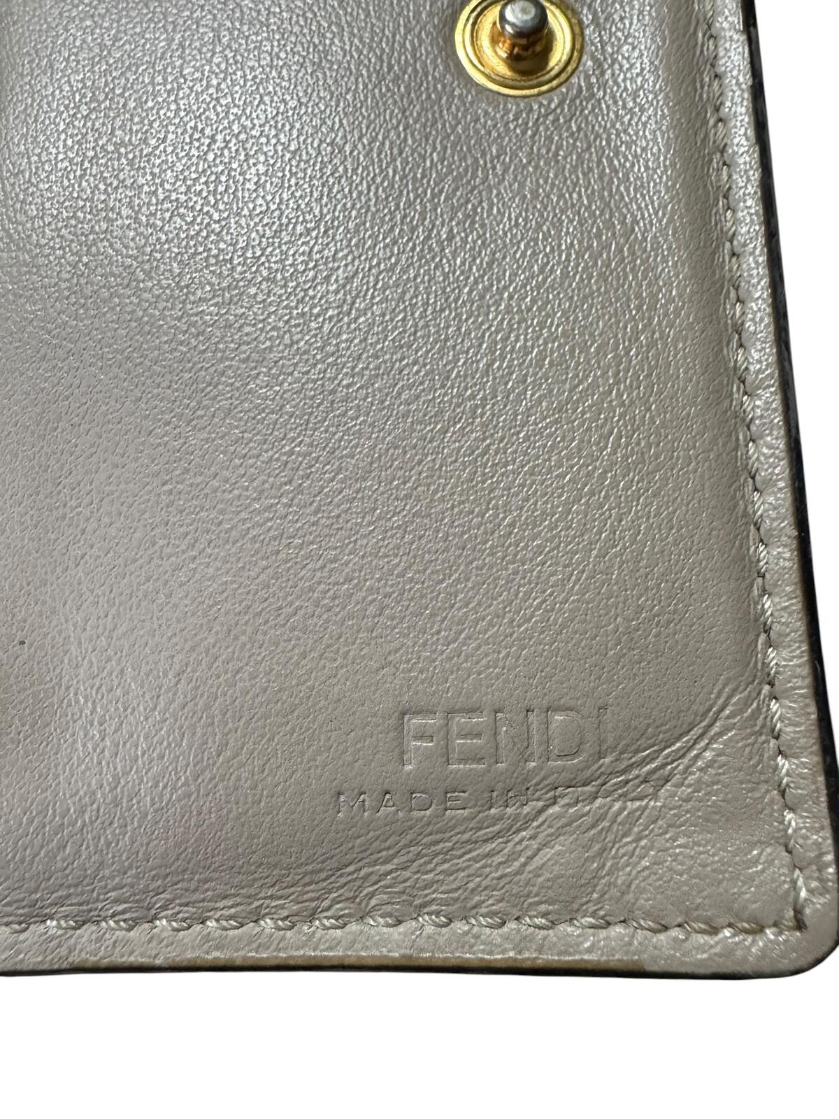 Fendi Gray Leather Card Holder Wallet with Gold Logo
