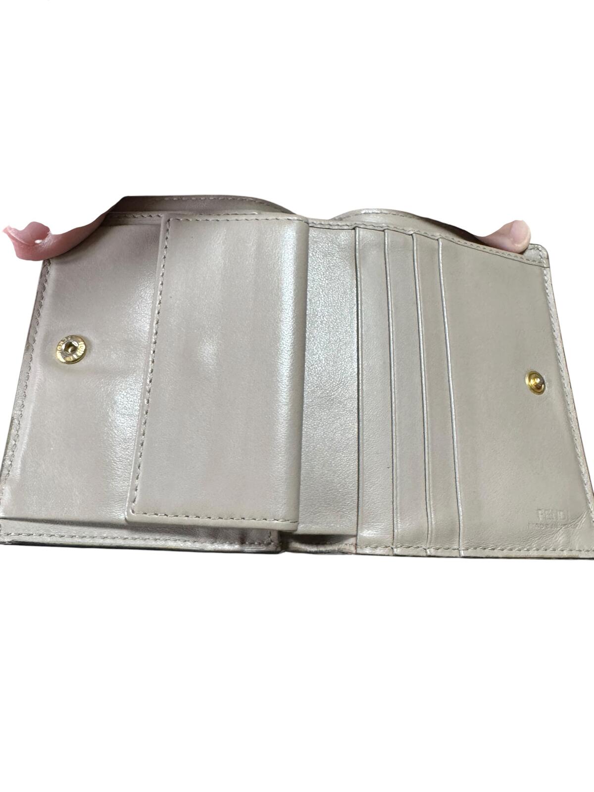 Fendi Gray Leather Card Holder Wallet with Gold Logo