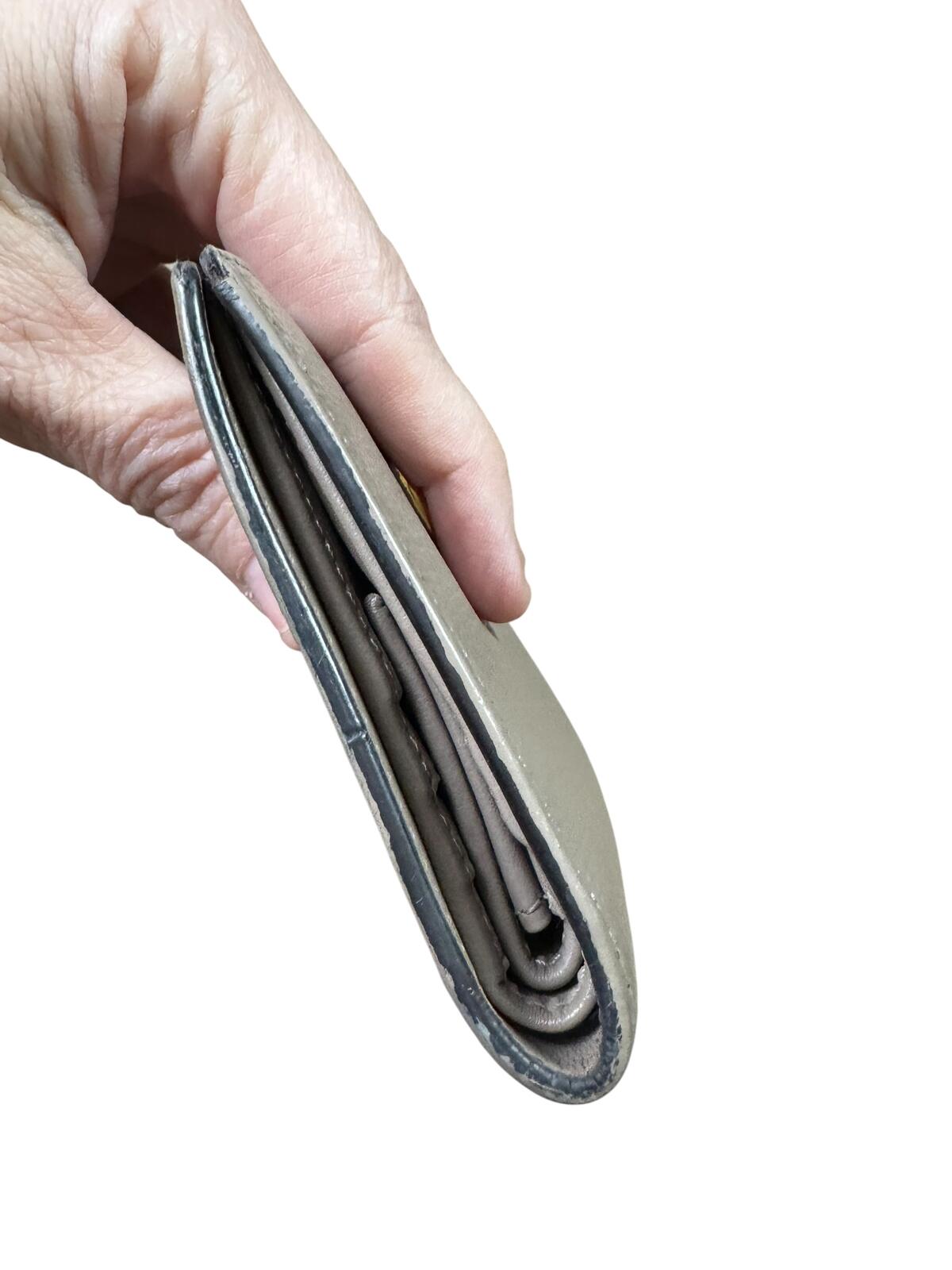 Fendi Gray Leather Card Holder Wallet with Gold Logo