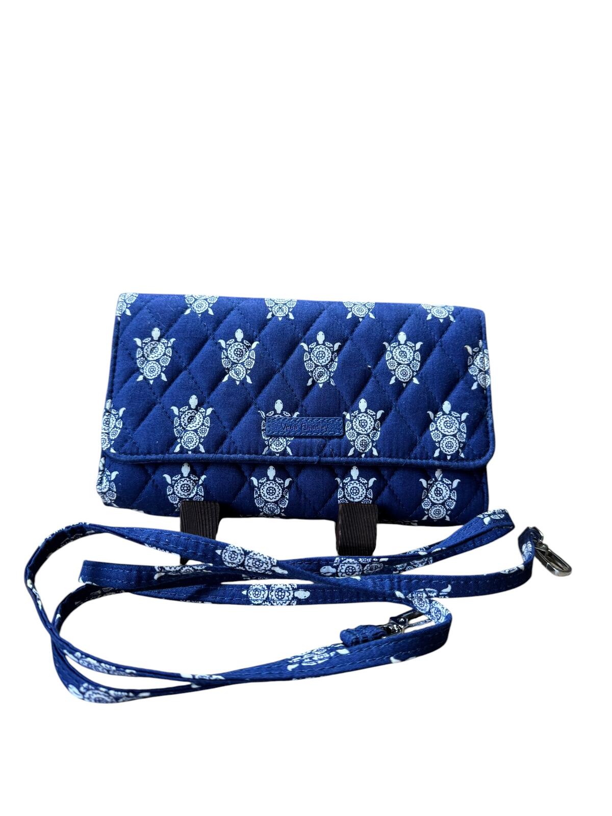 Vera Bradley Quilted Blue Crossbody Wallet with Turtle Print