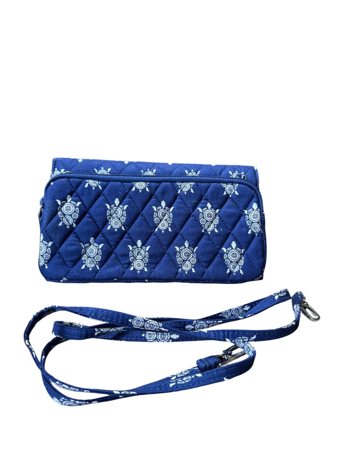 Vera Bradley Quilted Blue Crossbody Wallet with Turtle Print