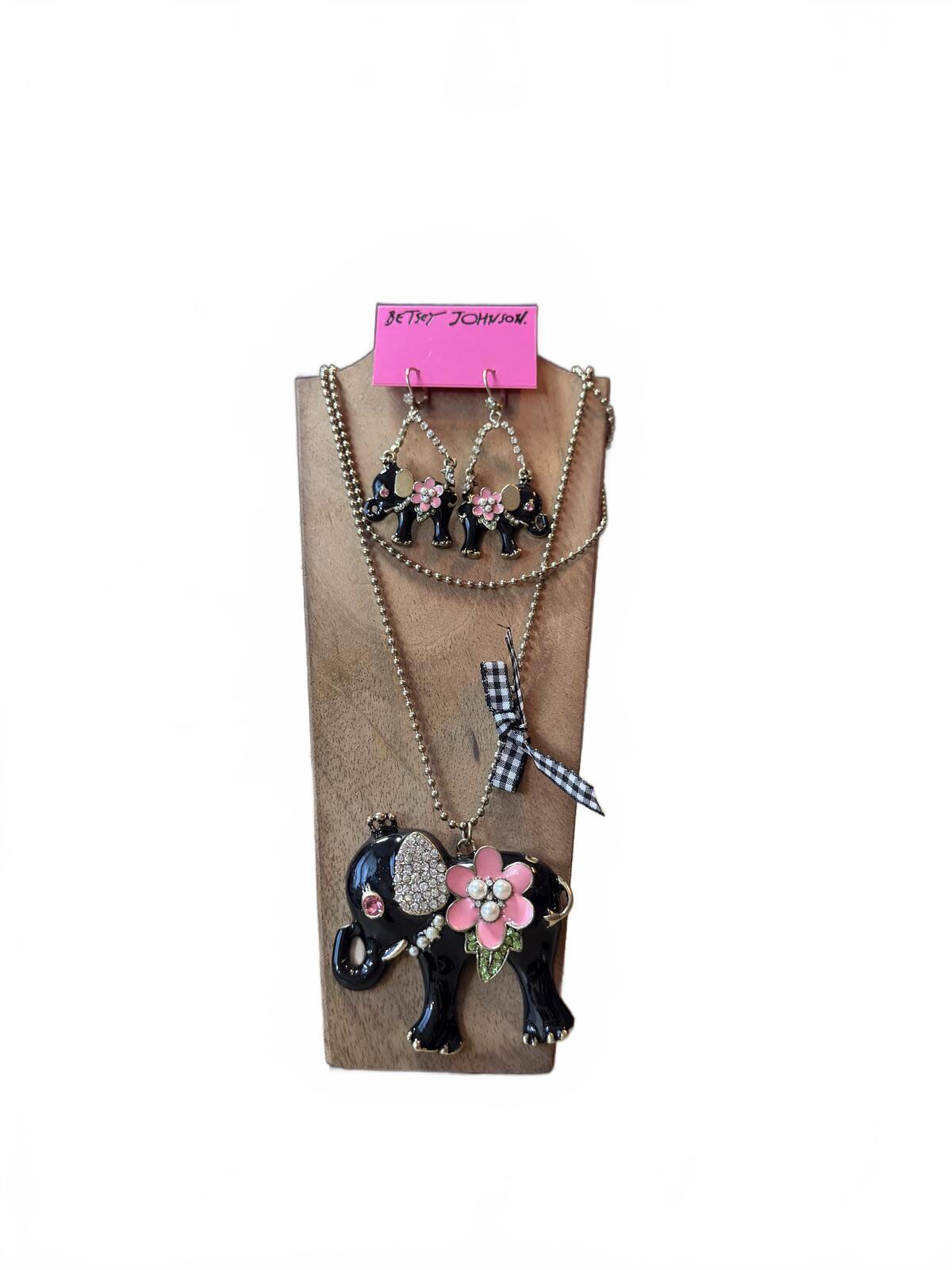 Betsey Johnson Elephant Earrings & Necklace Set