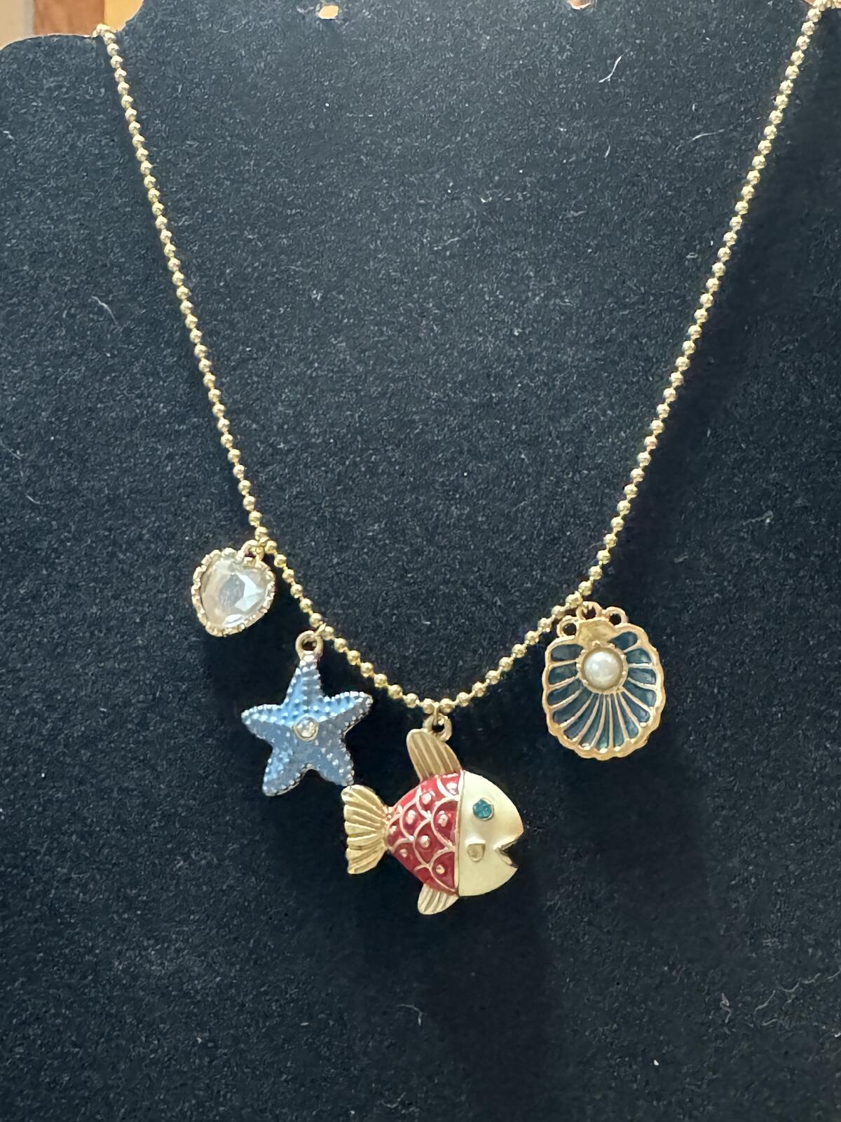 Betsey Johnson Charm Necklace with Starfish, Fish, Sealife