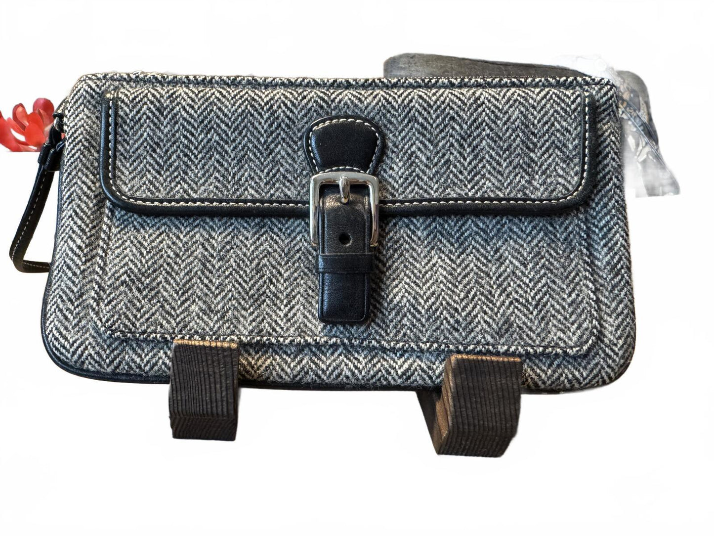 Coach Herringbone Tweed Wristlet Bag with Leather Trim