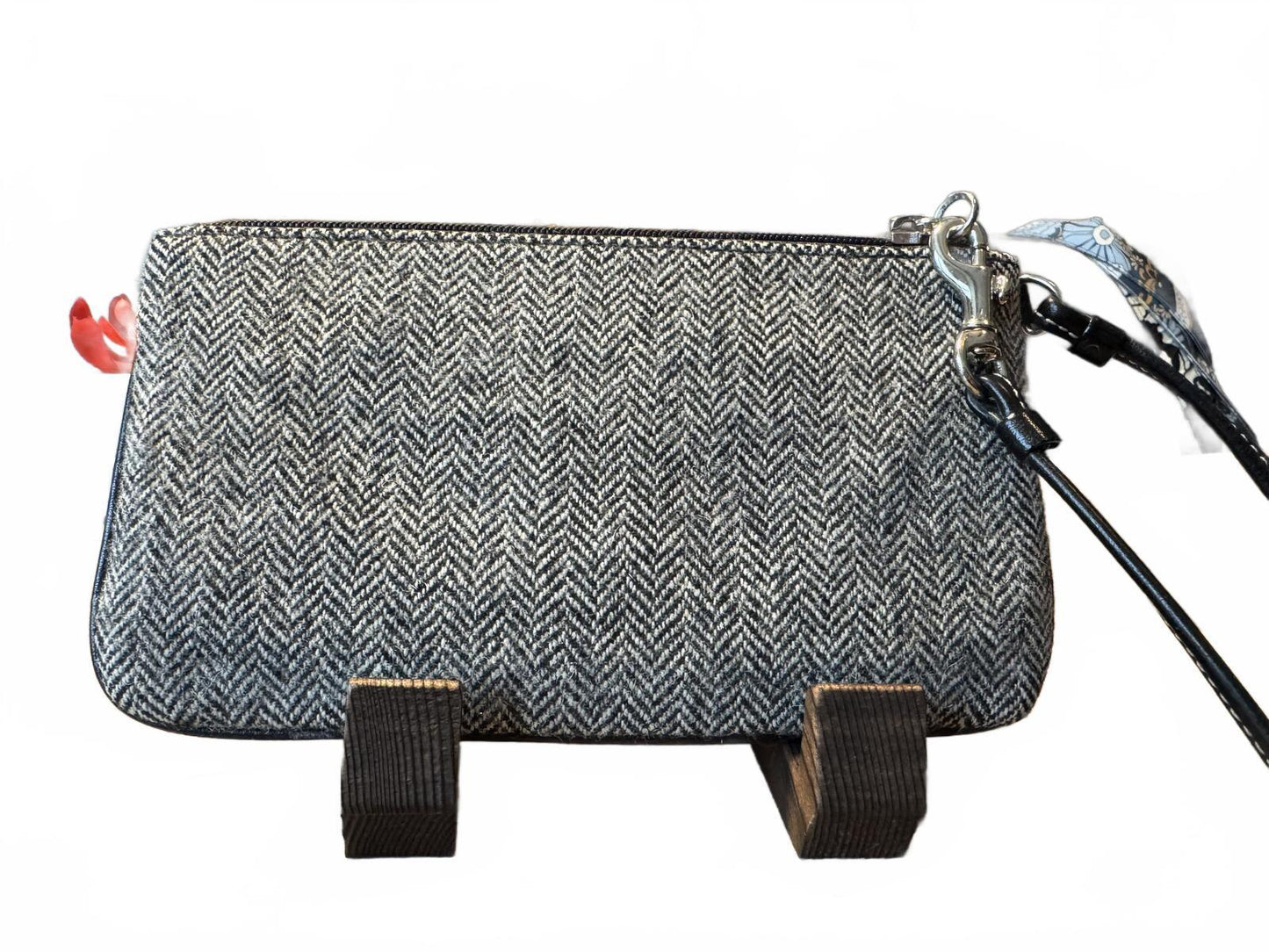 Coach Herringbone Tweed Wristlet Bag with Leather Trim