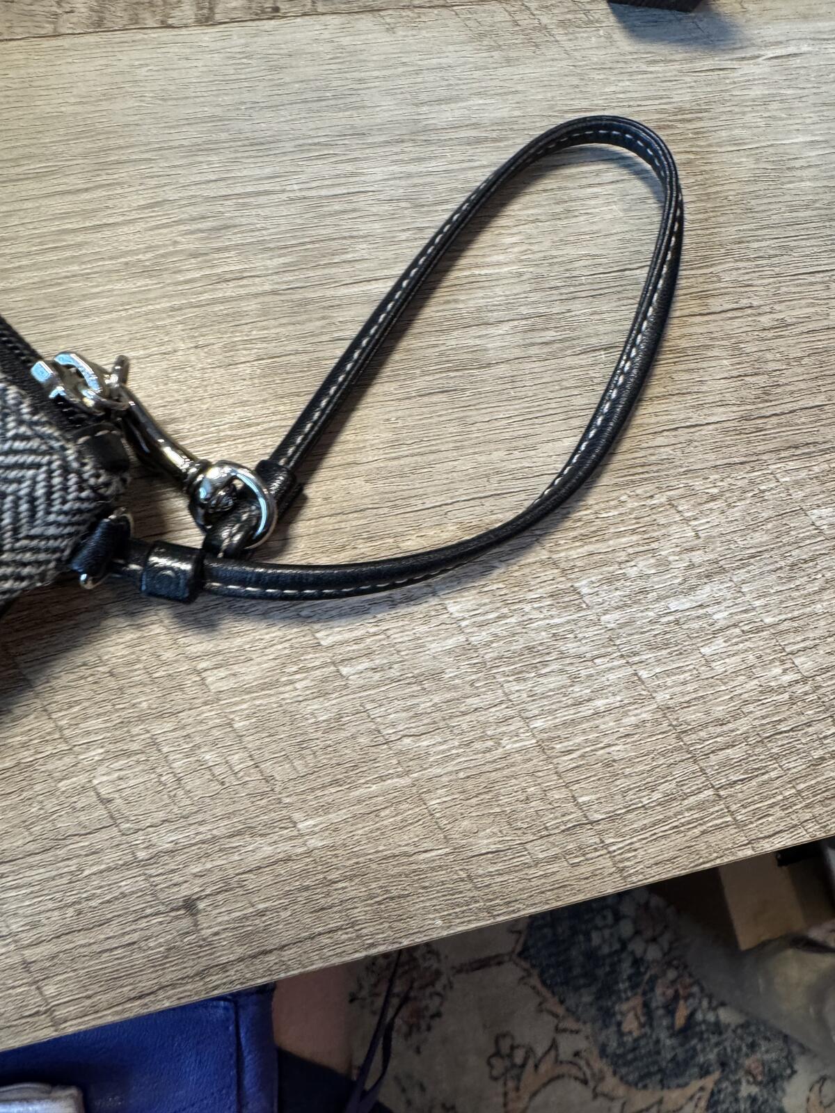 Coach Herringbone Tweed Wristlet Bag with Leather Trim