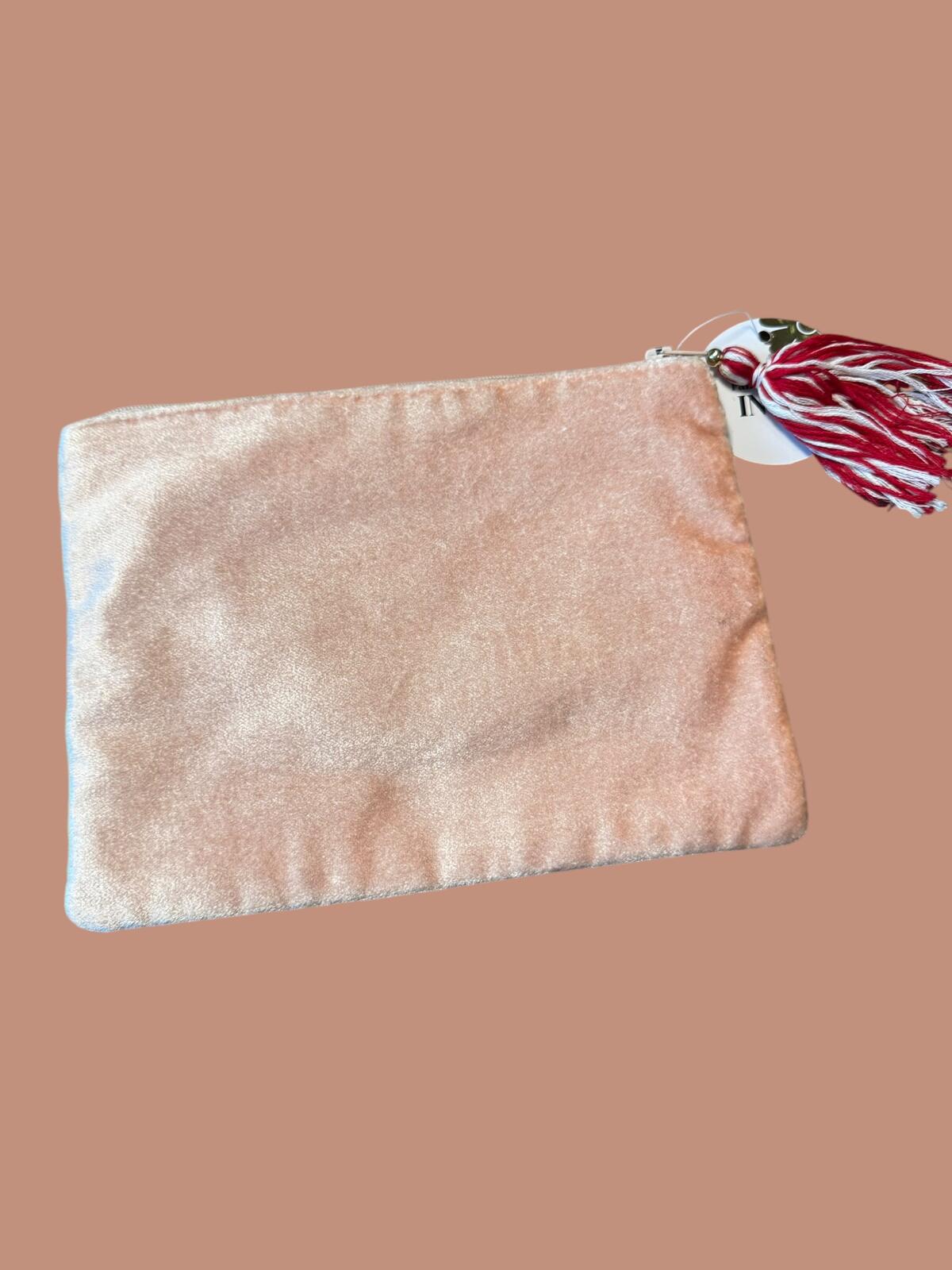 Cream Beaded Strawberry Zip Cosmetic Pouch with Tassel Charm