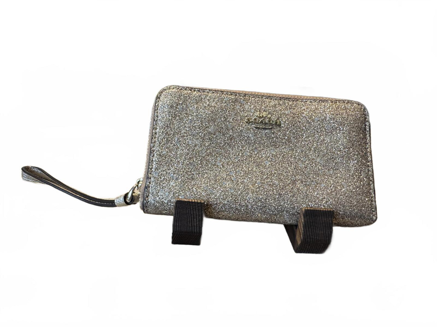 Coach Glitter Zip Wristlet Wallet Clutch with Leather Strap