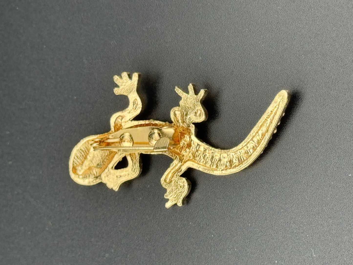 Pink Rhinestone Lizard Brooch with Green Eyes