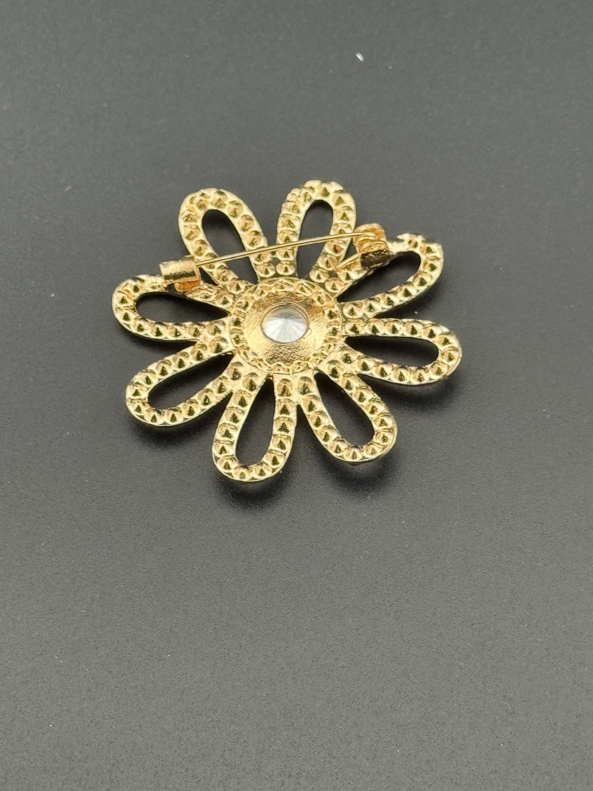 Red Rhinestone Flower Brooch Pin