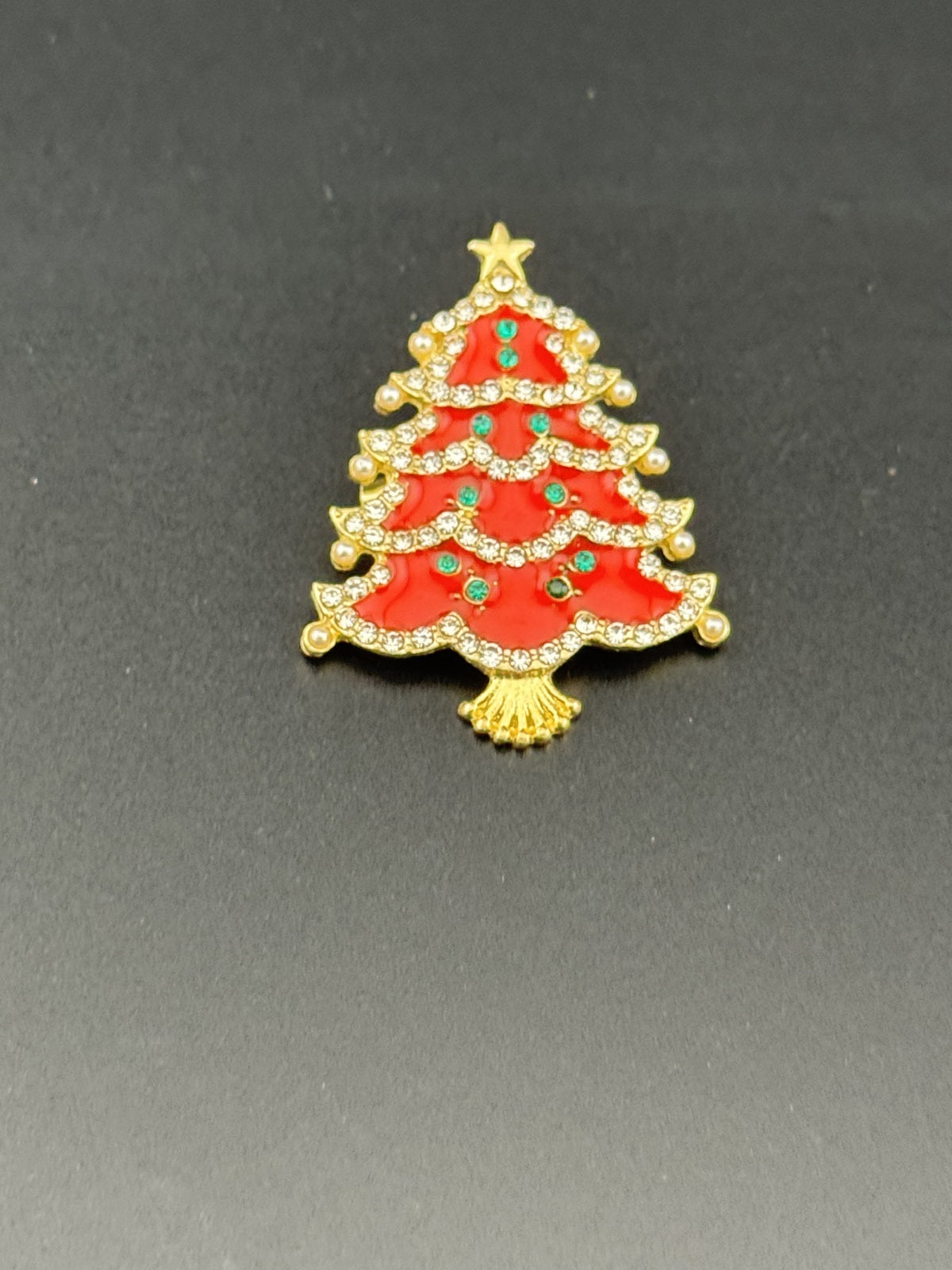 Christmas Tree Brooch Pin with Rhinestones