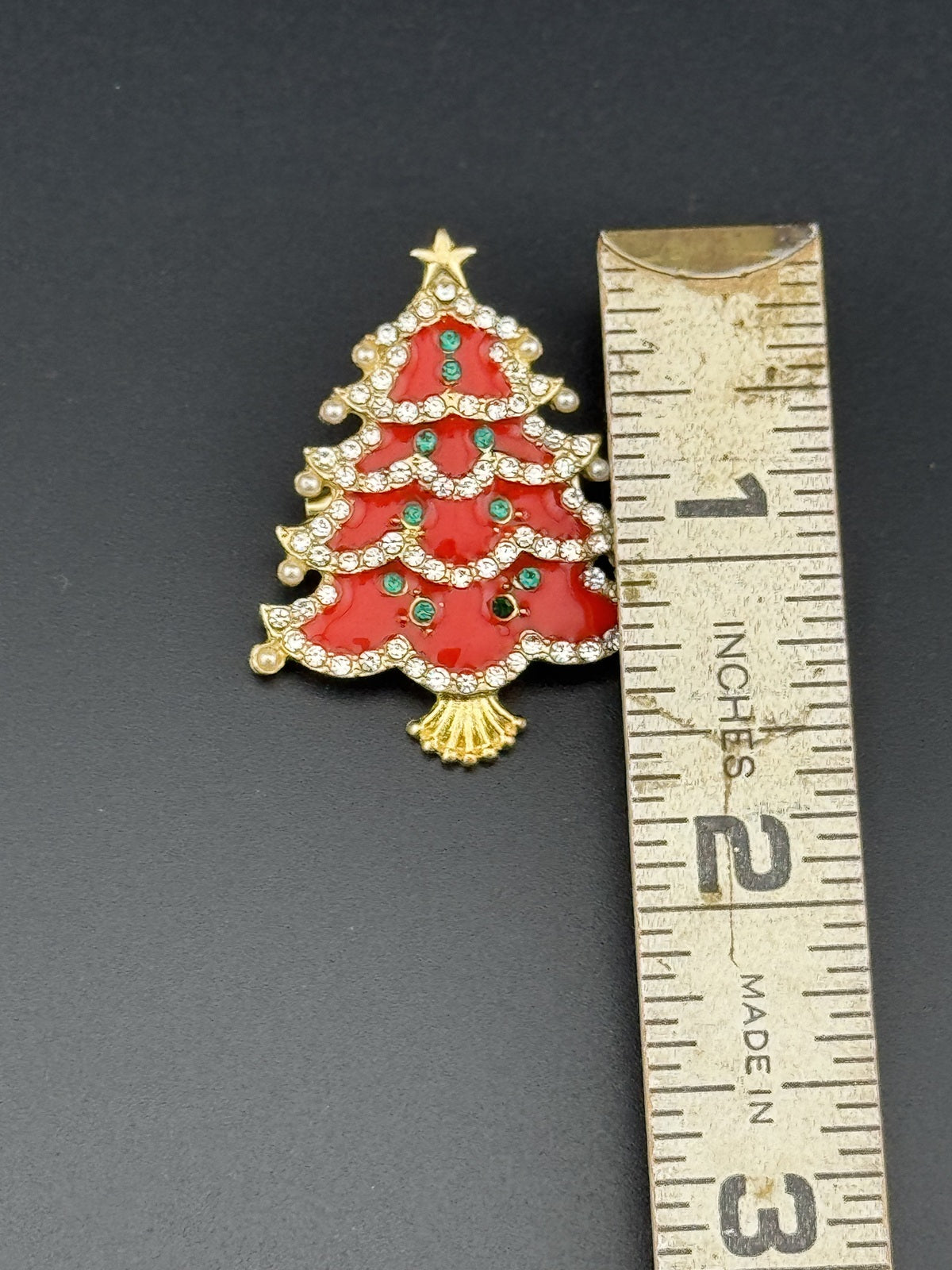 Christmas Tree Brooch Pin with Rhinestones