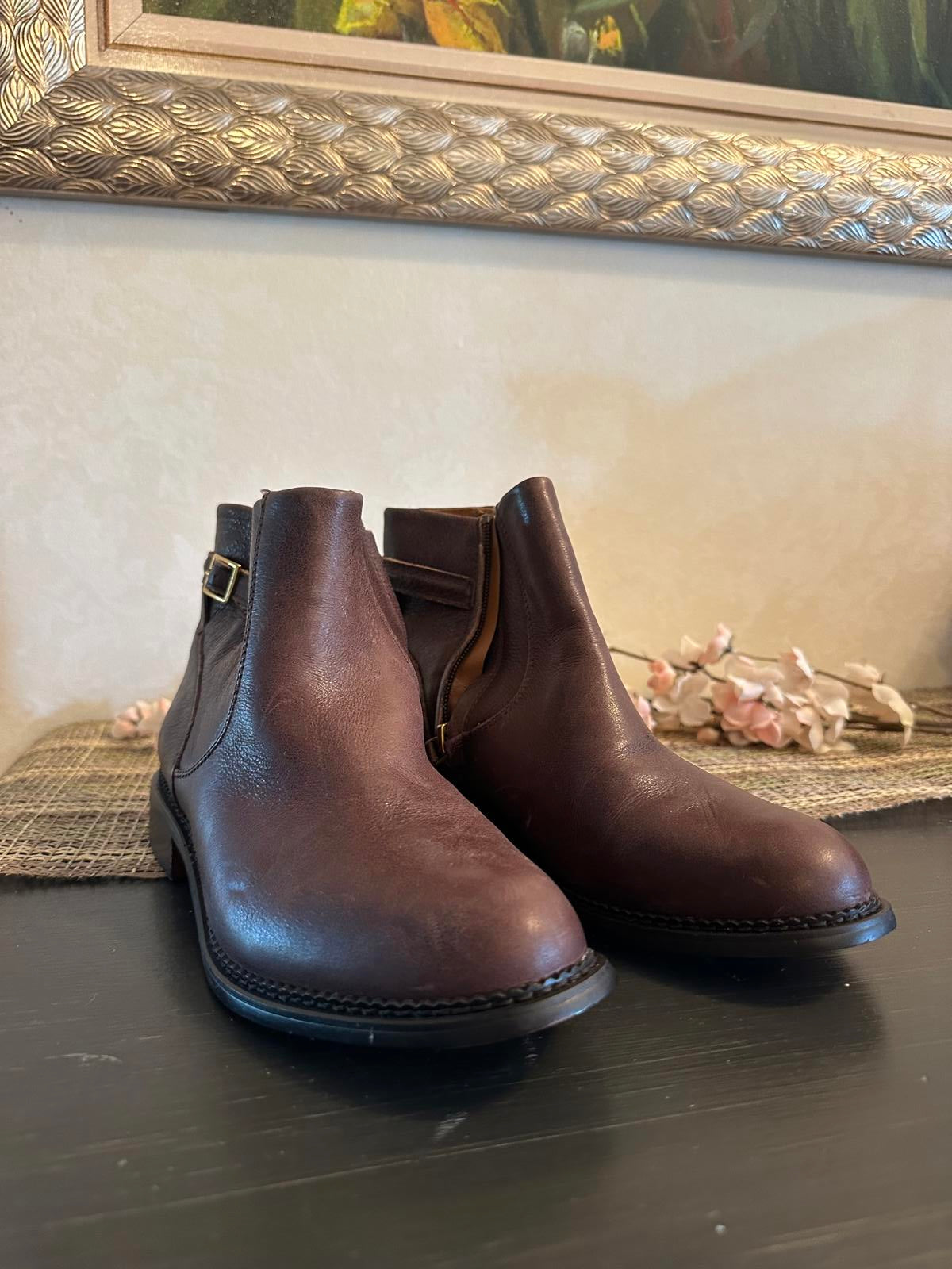 Franco Sarto Brown Leather Heeled Ankle Boots Size 7