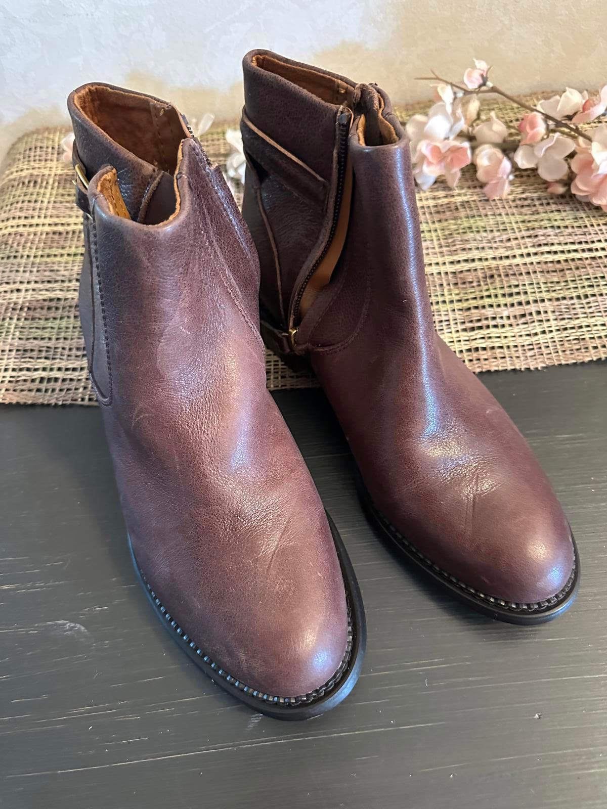 Franco Sarto Brown Leather Heeled Ankle Boots Size 7