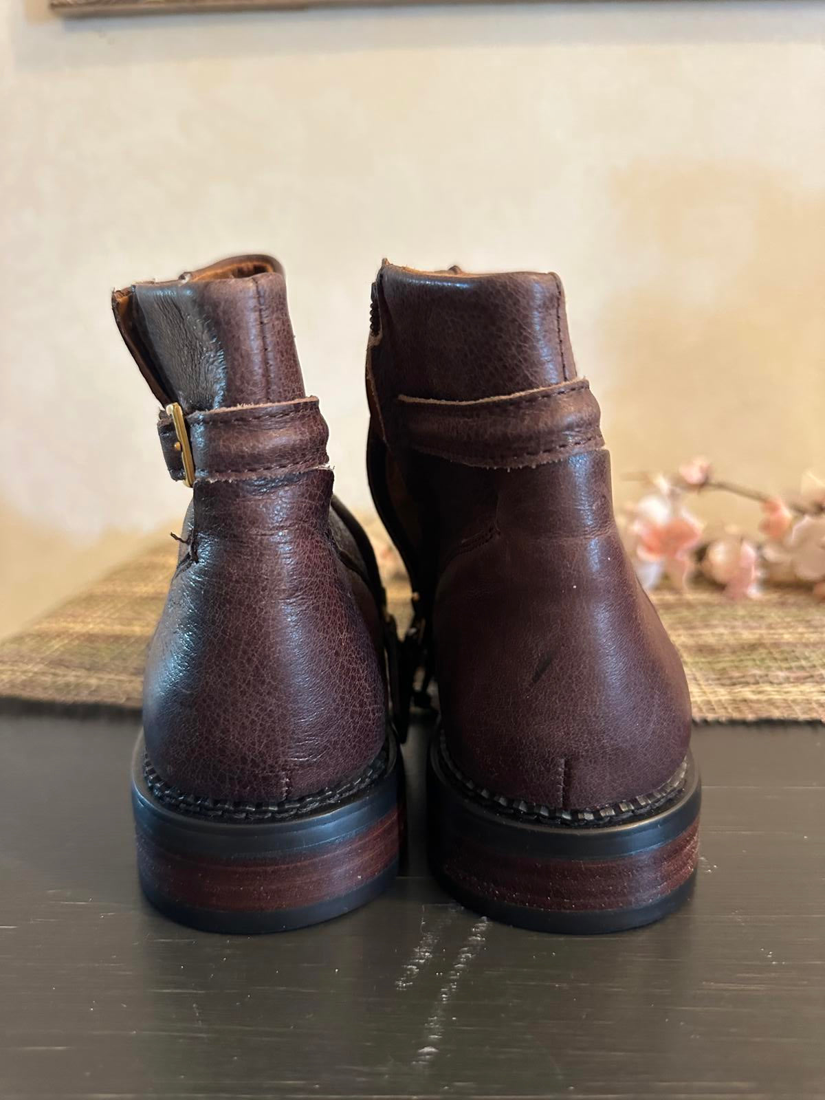 Franco Sarto Brown Leather Heeled Ankle Boots Size 7