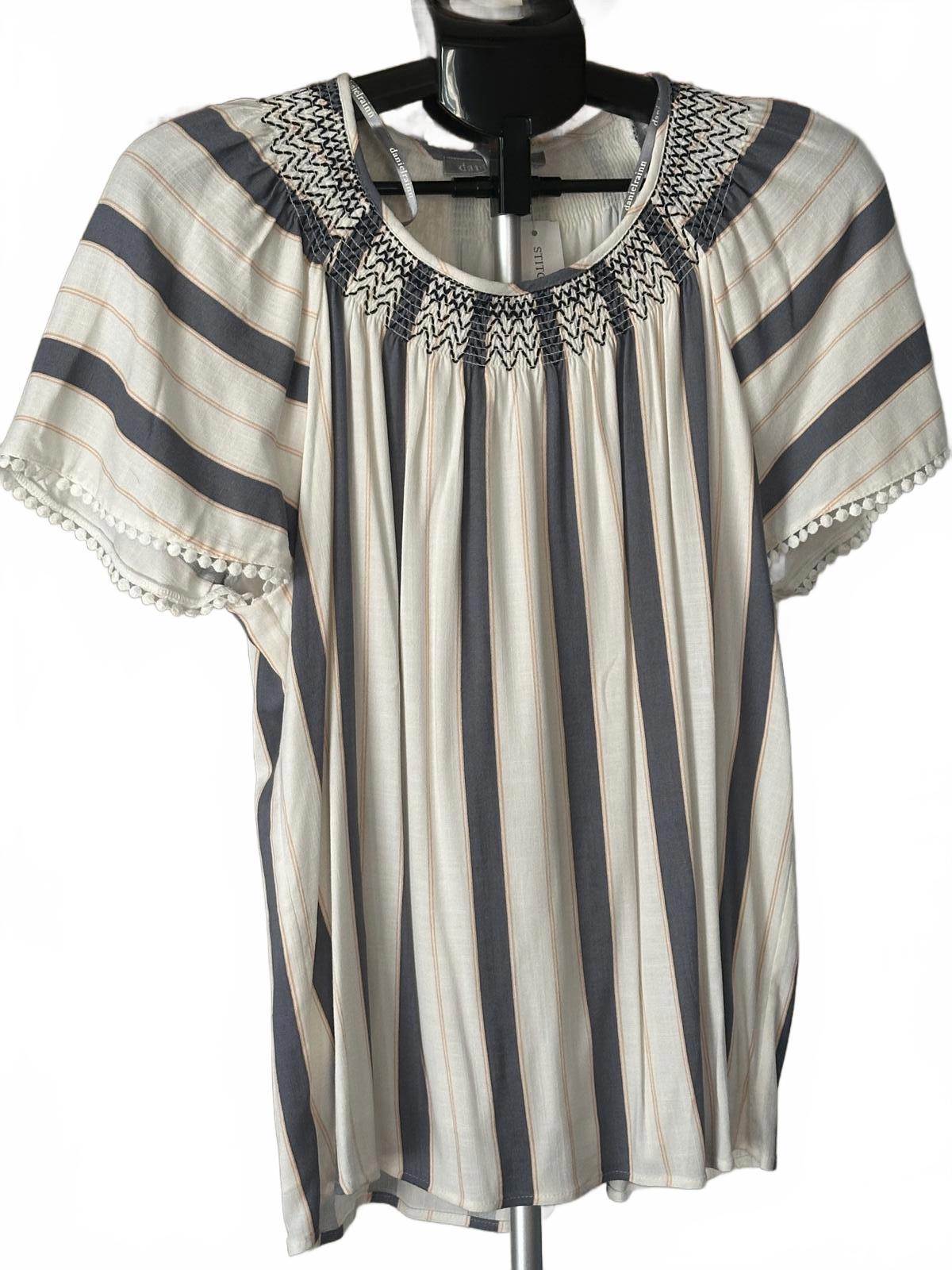 Daniel Rainn Women’s Striped Smocked Neck Blouse L NWT
