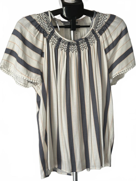 Daniel Rainn Women’s Striped Smocked Neck Blouse L NWT