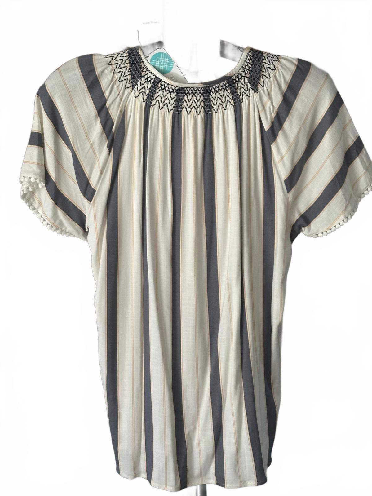 Daniel Rainn Women’s Striped Smocked Neck Blouse L NWT