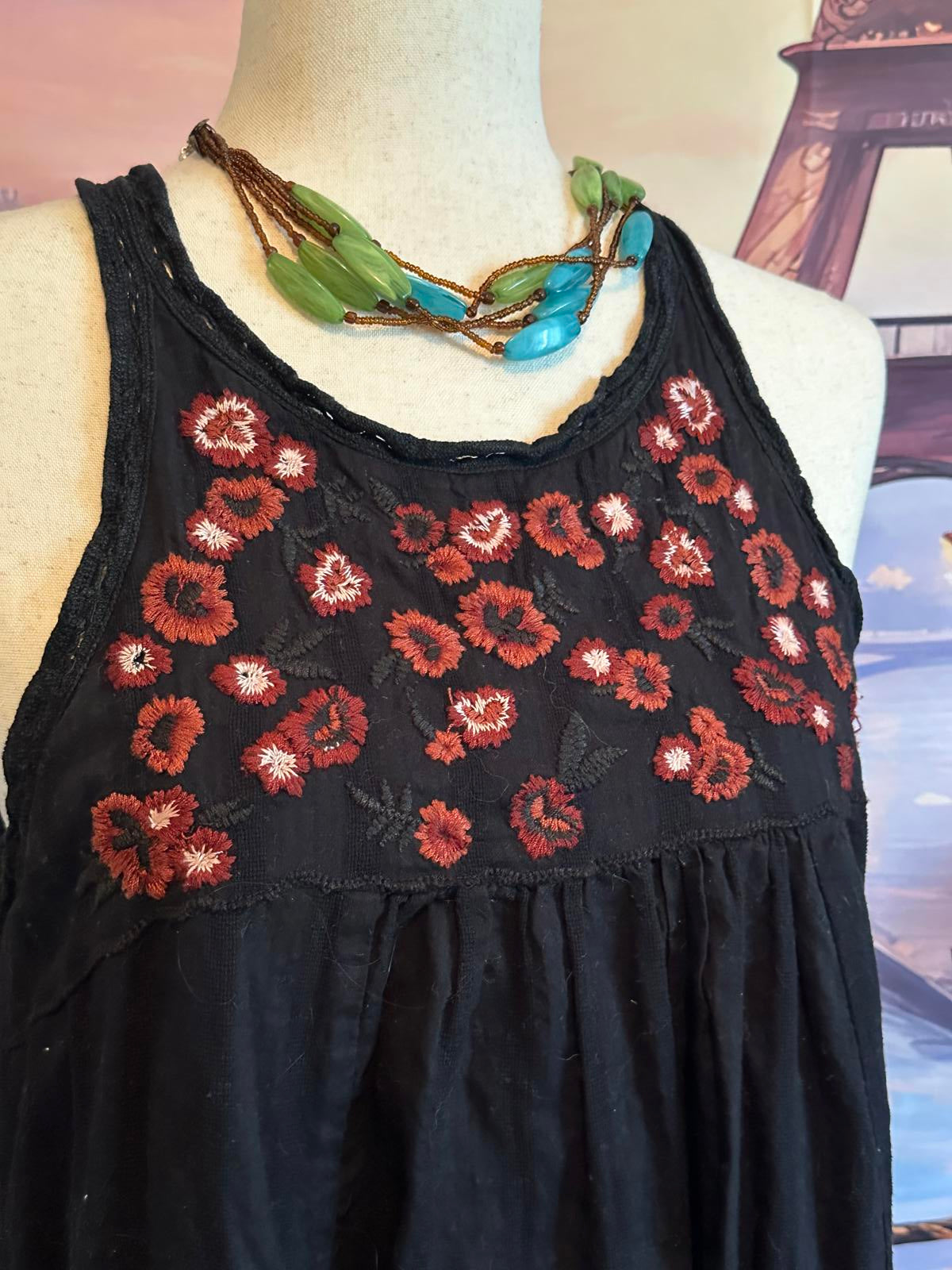 Sanctuary Black Sleeveless Casual Dress Floral Embroidery