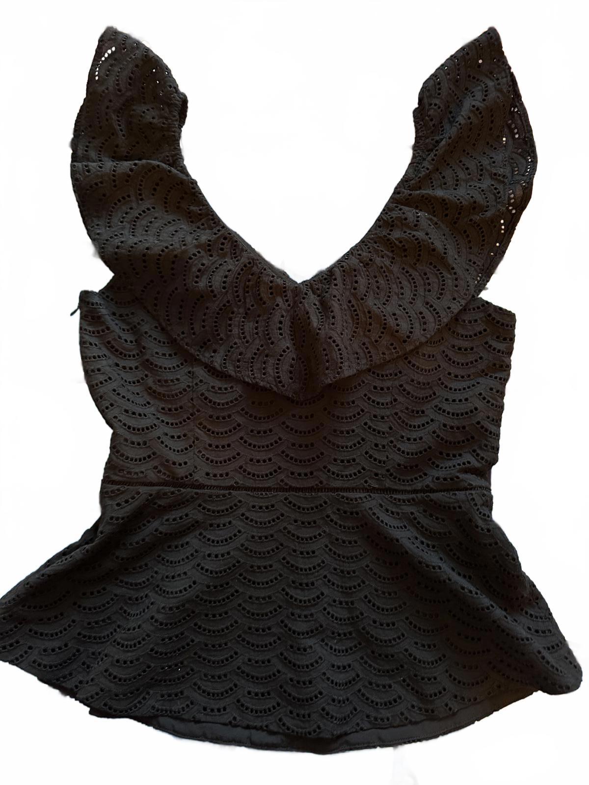 White House Black Market Black Eyelet Peplum Top Size 4