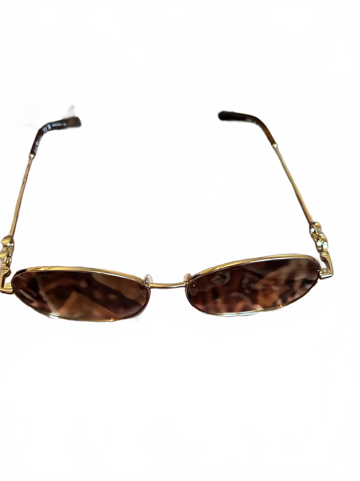 Ferragamo Gold Frame Sunglasses w/Brown Gradient Lenses