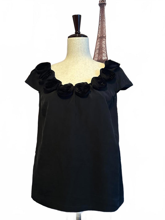 Kate Spade Black Women's Blouse with Floral Neckline Detail