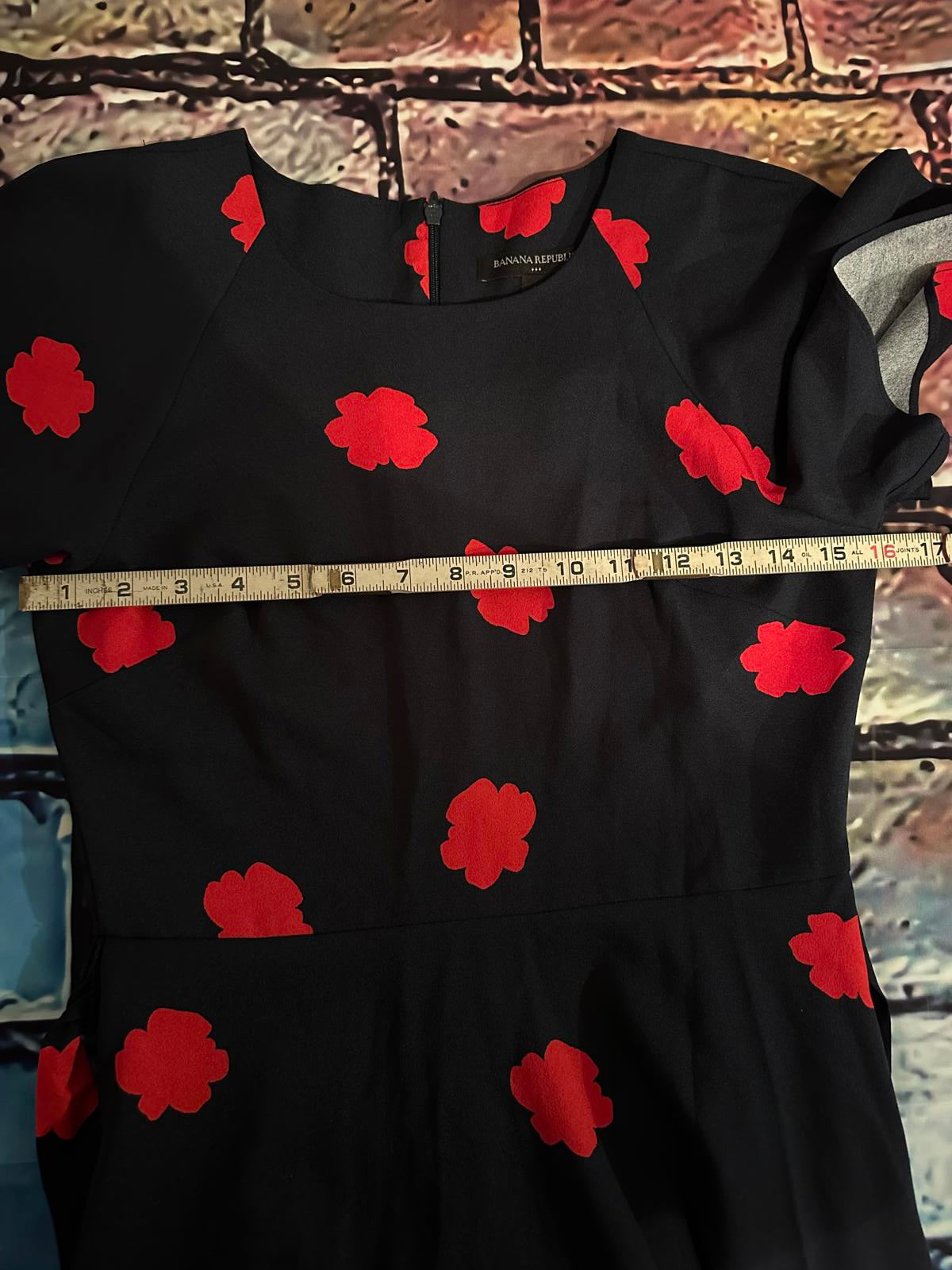 Banana Republic Black Dress with Red Floral Print, Size 0