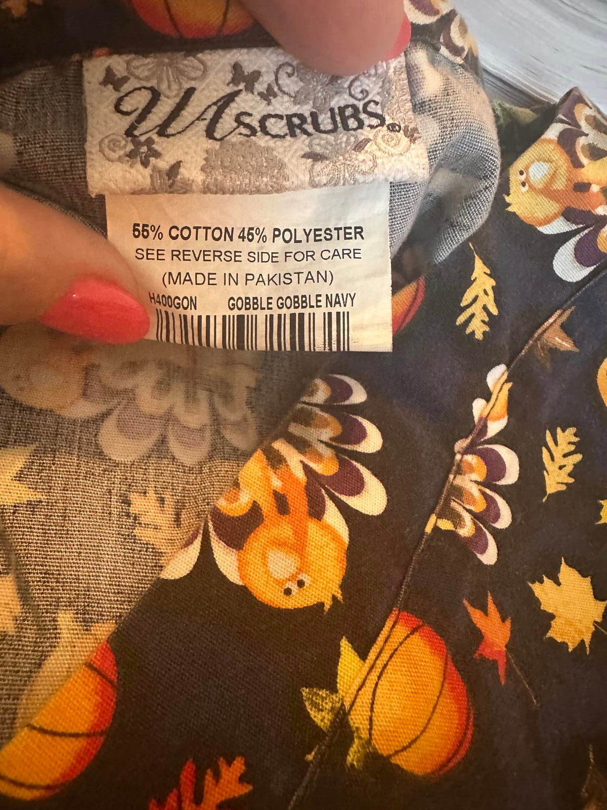 Women's Autumn-Themed Scrub Top with Turkey Print