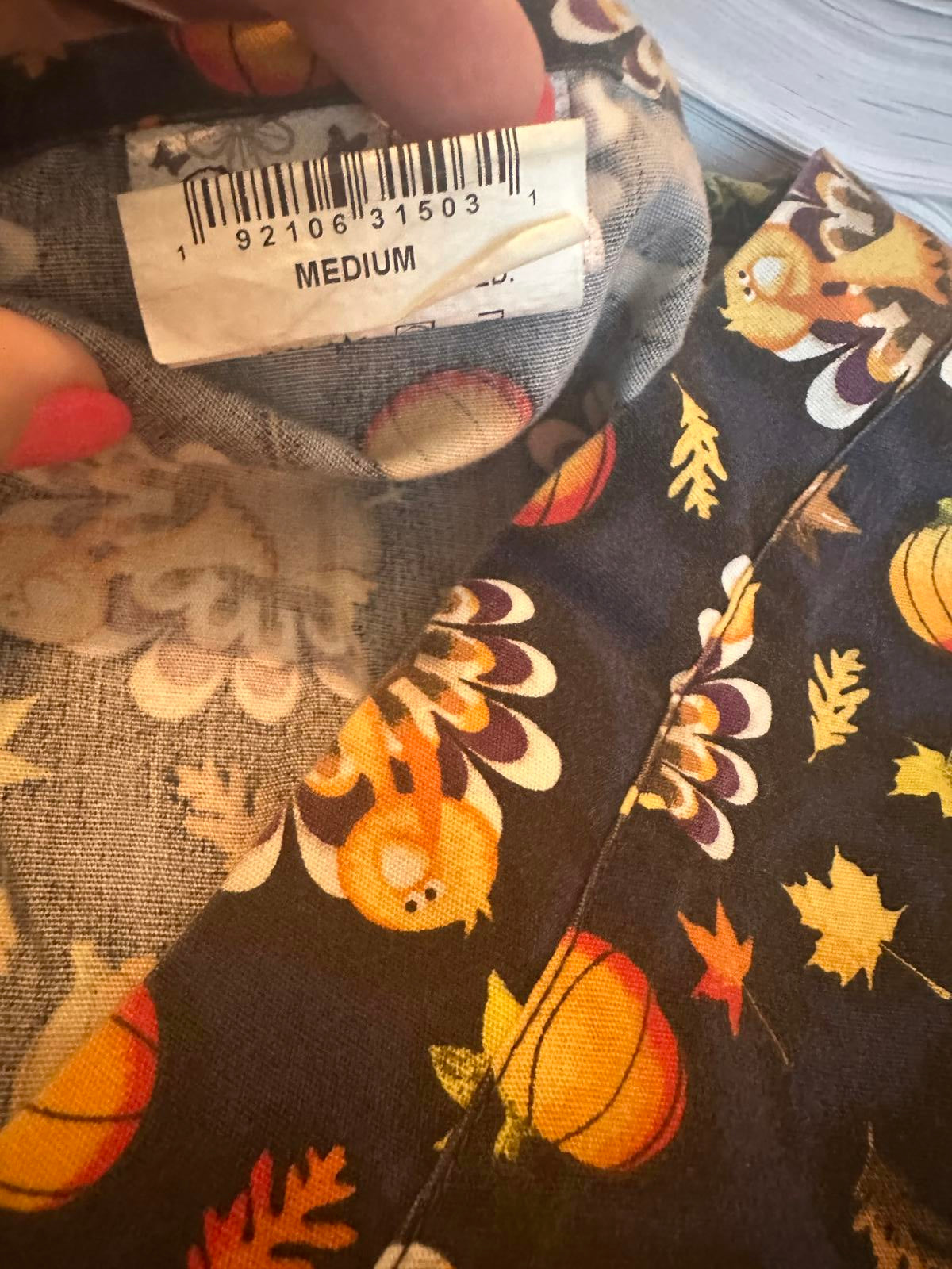 Women's Autumn-Themed Scrub Top with Turkey Print