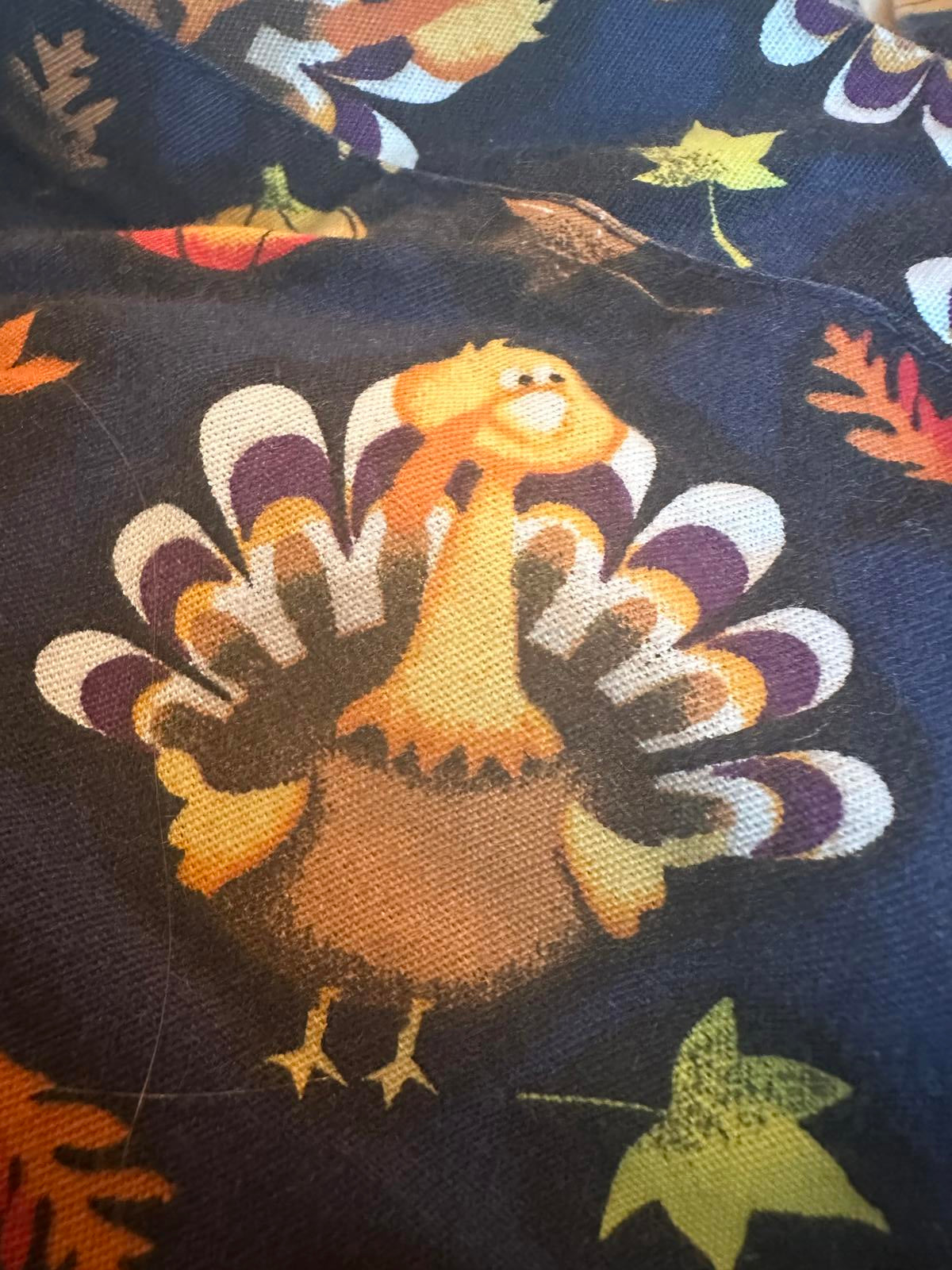 Women's Autumn-Themed Scrub Top with Turkey Print