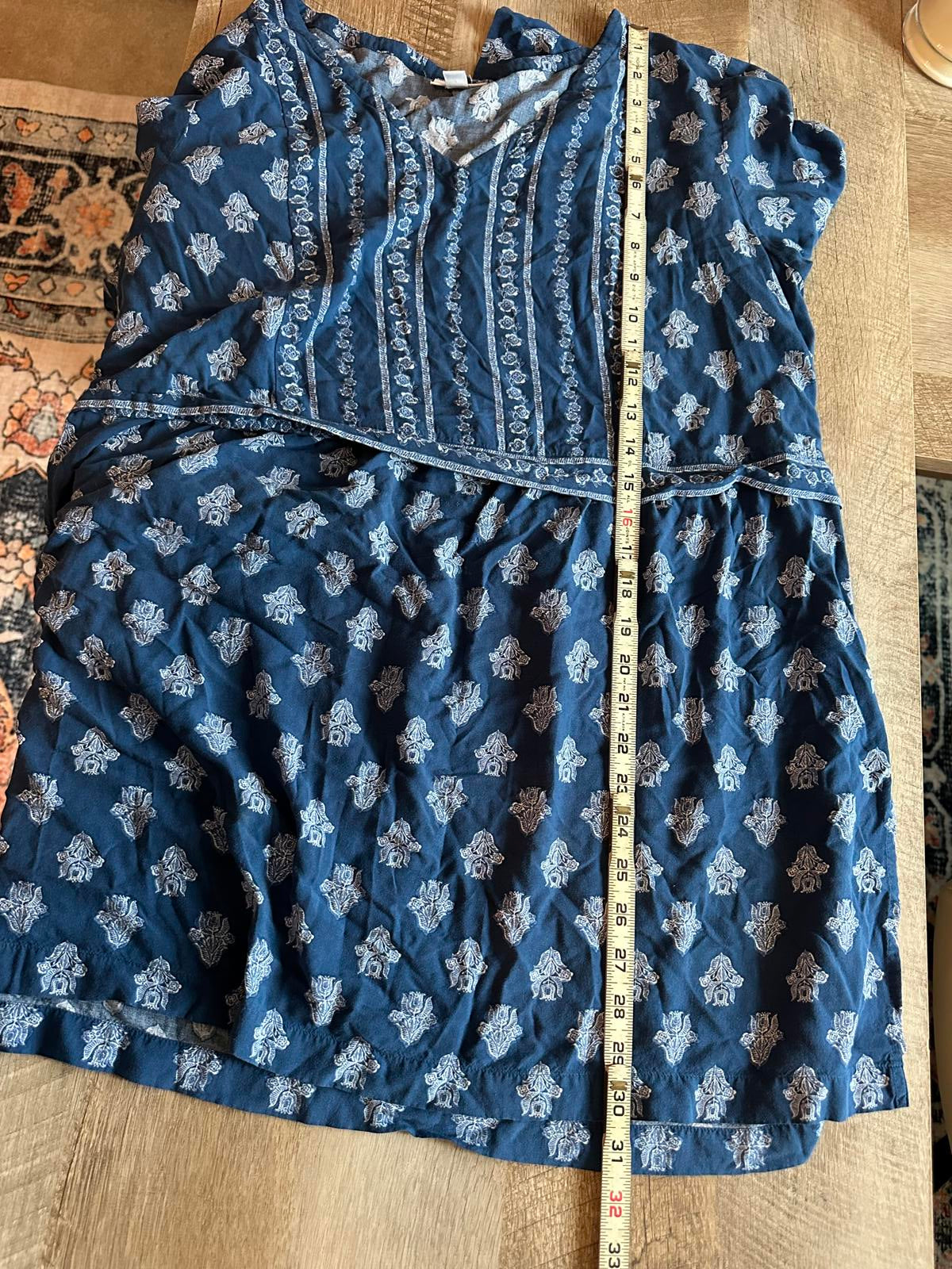 J.Jill Blue Boho Rayon Tunic with White Pattern – Size L