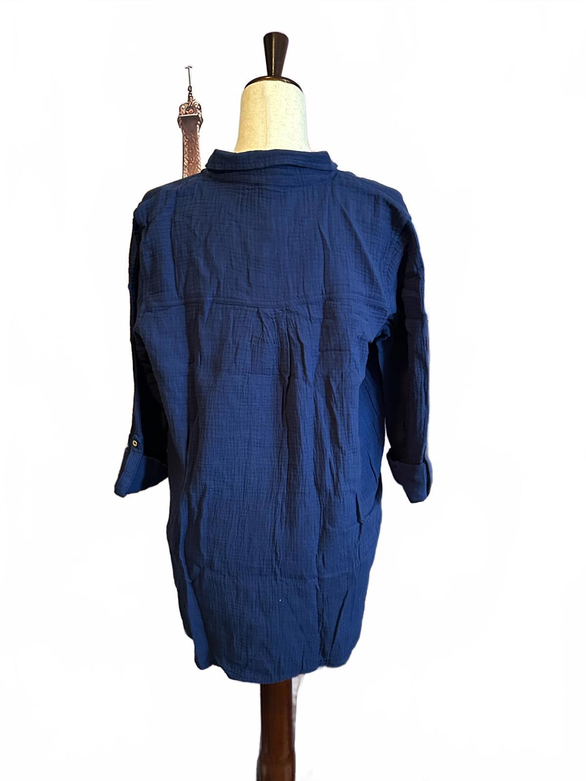 Anne Klein Navy Blue Button Up Shirt Size S
