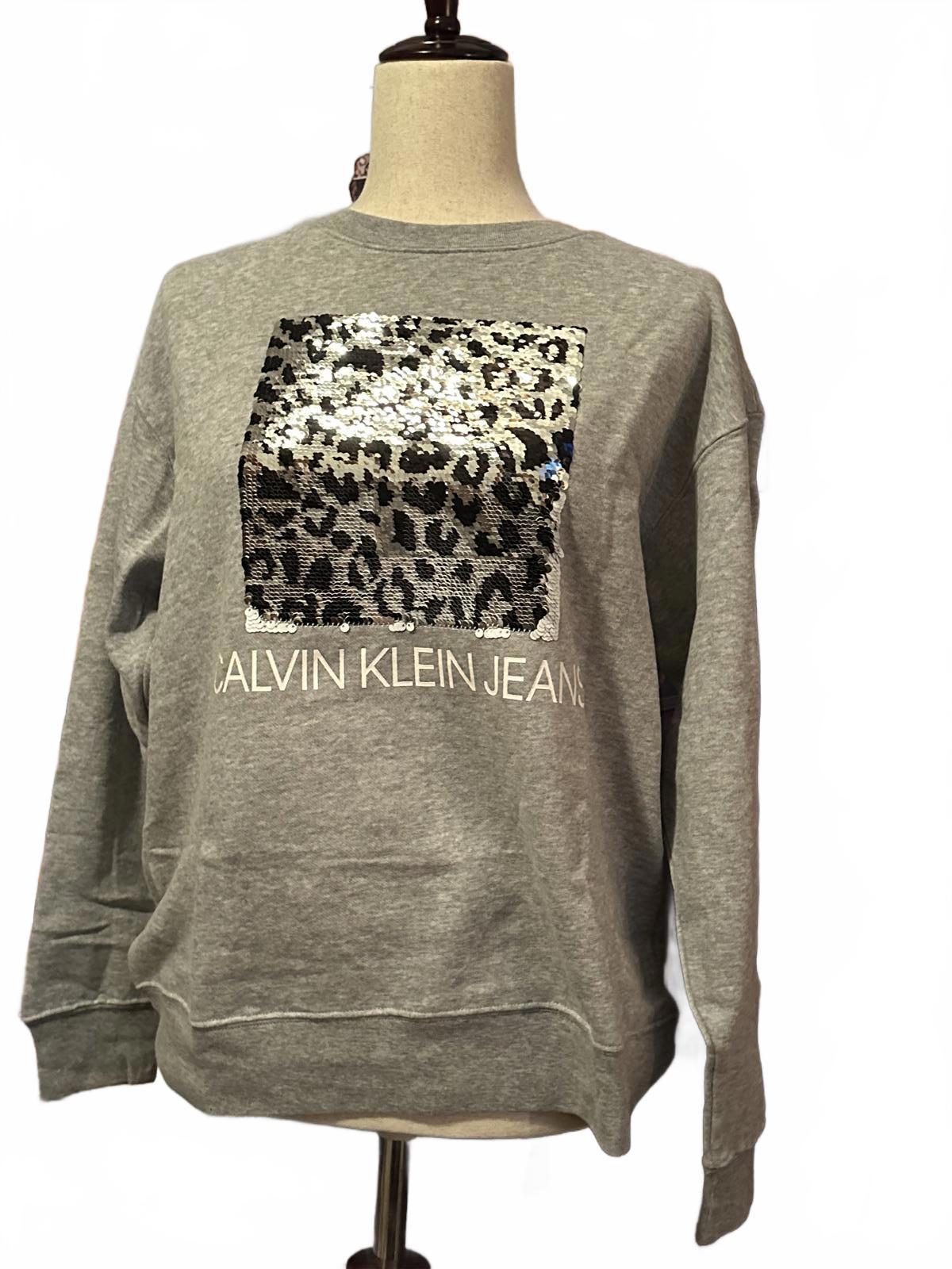 Calvin Klein Grey Sequin Leopard Print Sweatshirt M NWT