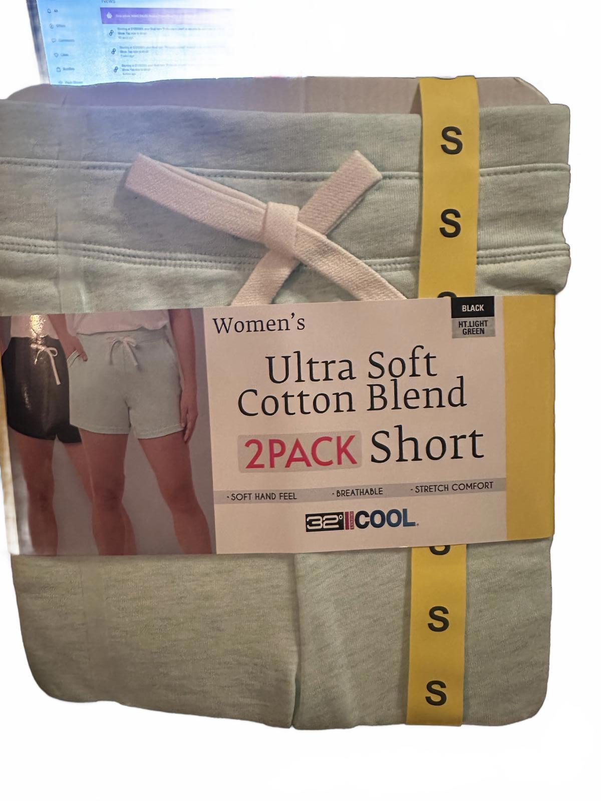 32 Degrees Women’s Ultra Soft Cotton Blend 2-Pack Shorts NWT