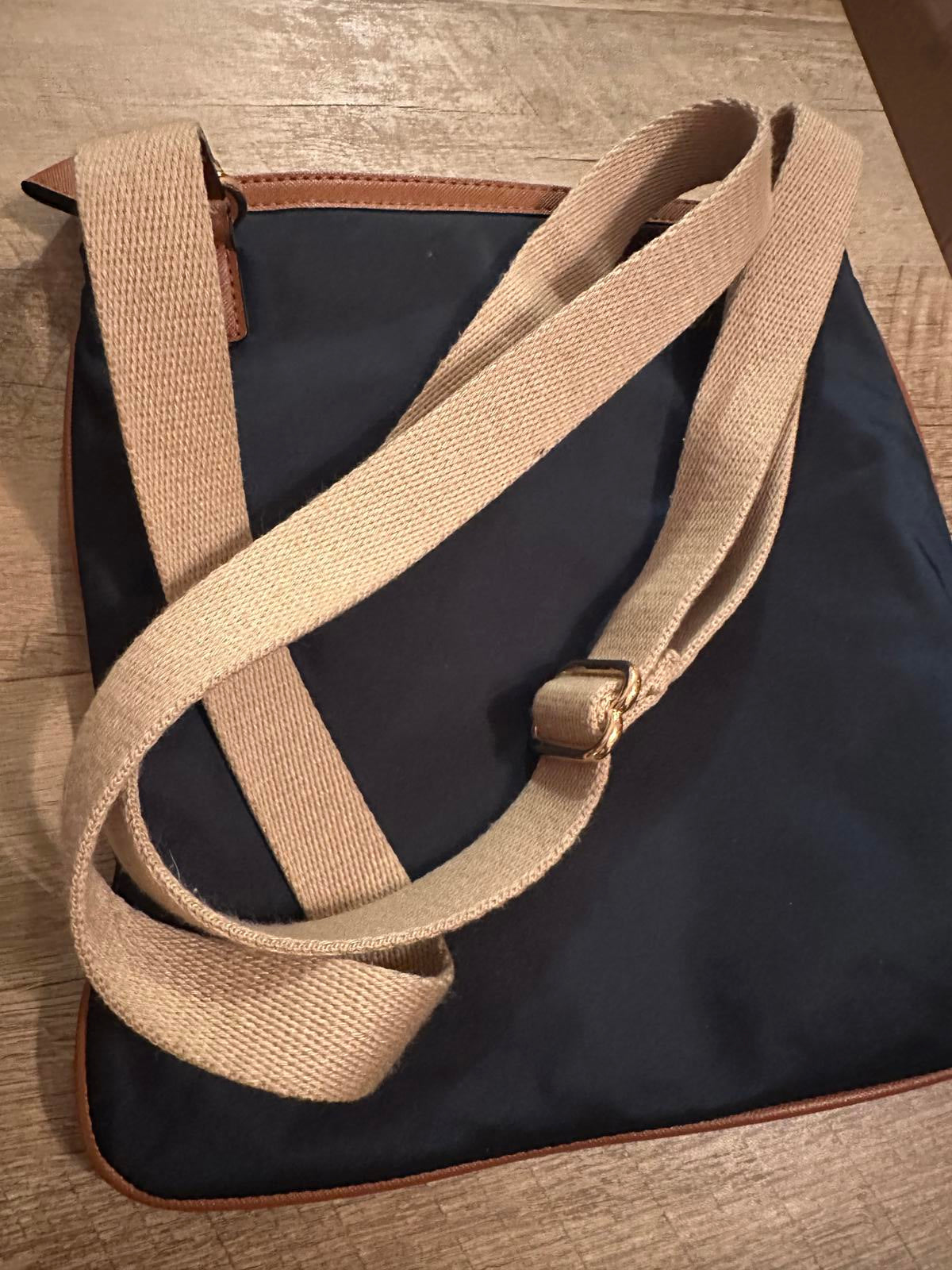 Michael Kors Navy & Brown Nylon Crossbody Shoulder Bag