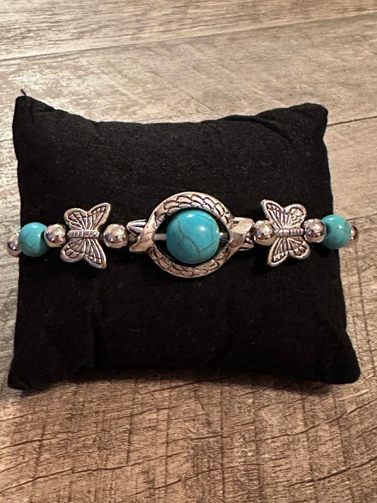 Native Inspired Turquoise and Silver Butterfly Bracelet