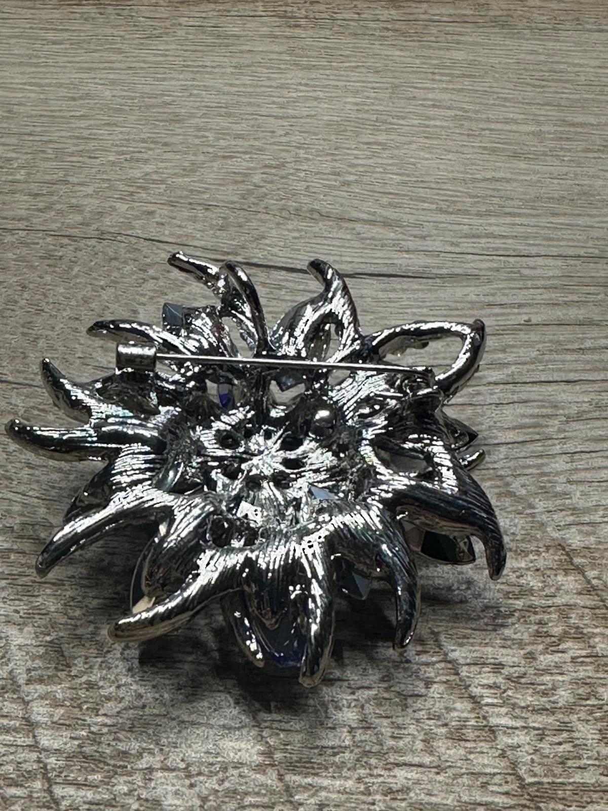 Elegant Blue Crystal Flower Brooch Pin