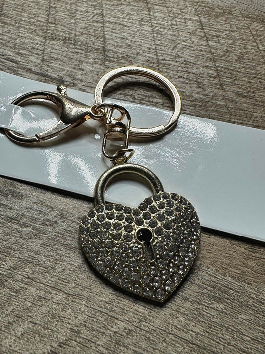 Heart-Shaped Rhinestone Keychain with Lock Design