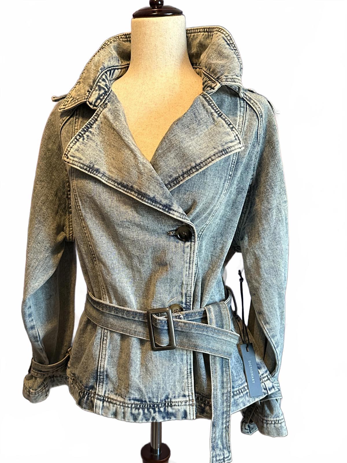 DICTIONARY Vintage Y2K Acid Wash Belted Denim Jacket Coat