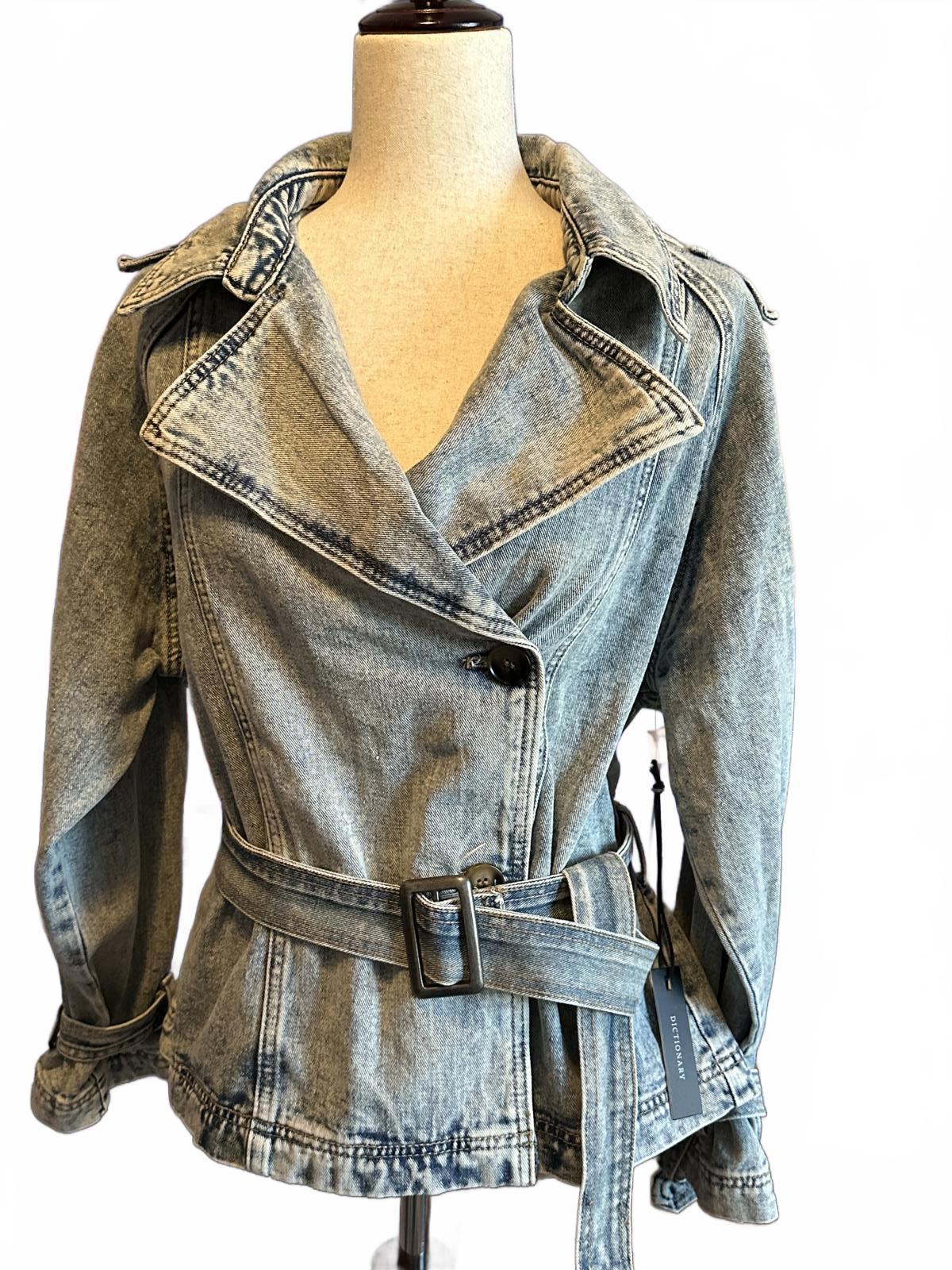 DICTIONARY Vintage Y2K Acid Wash Belted Denim Jacket Coat