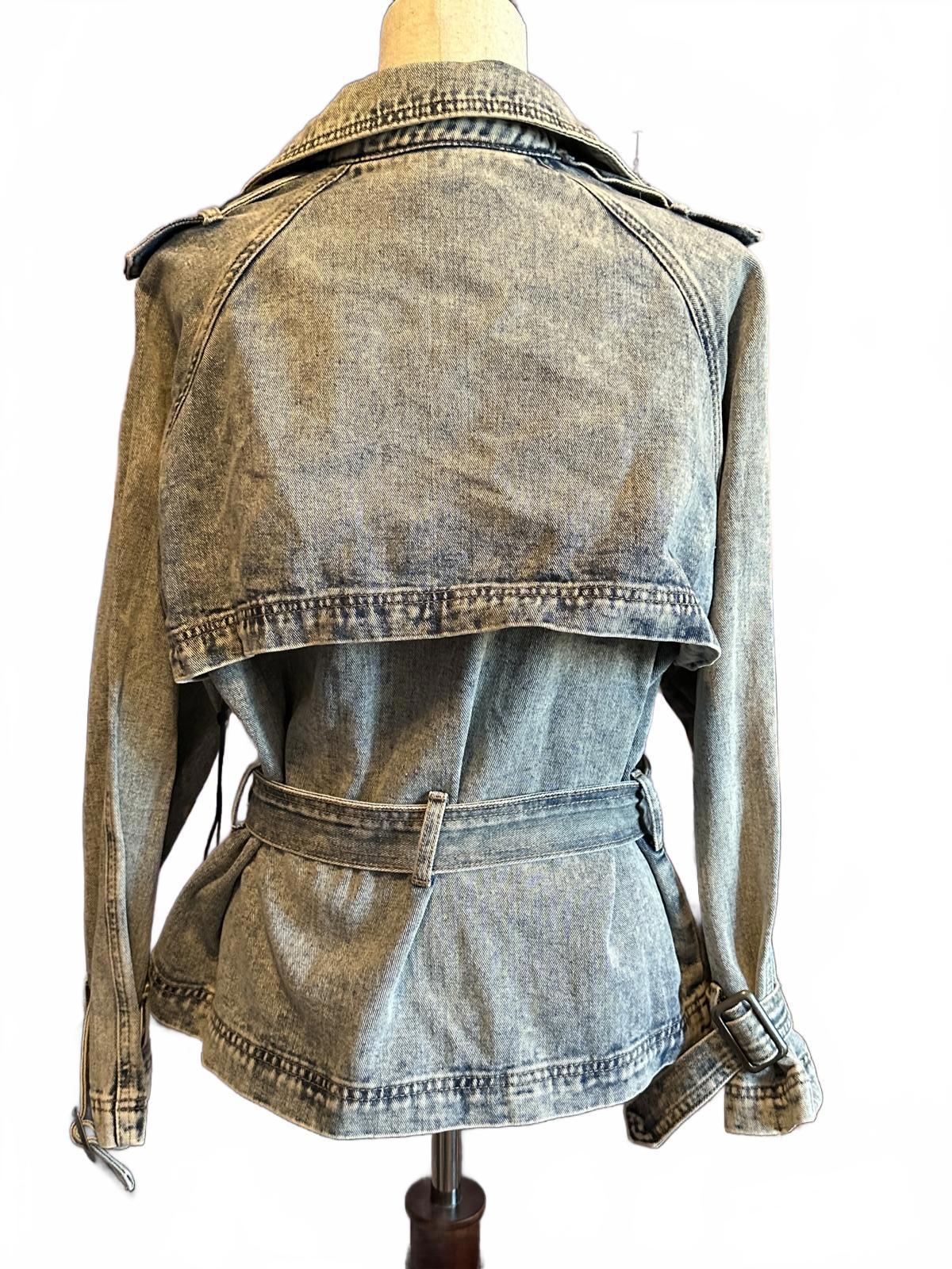 DICTIONARY Vintage Y2K Acid Wash Belted Denim Jacket Coat