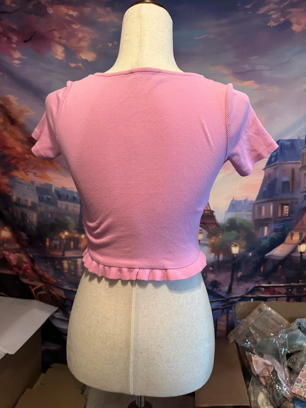 Zara Pink Ruched Drawstring Crop Top Size M