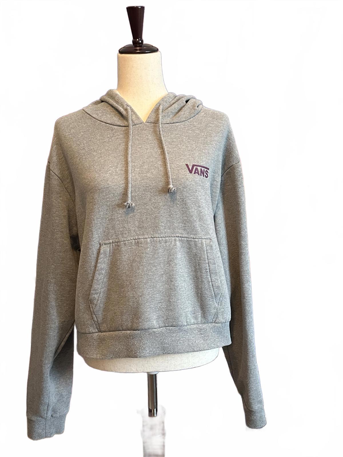 Vans Women's Gray Hoodie with Purple Checkerboard Design