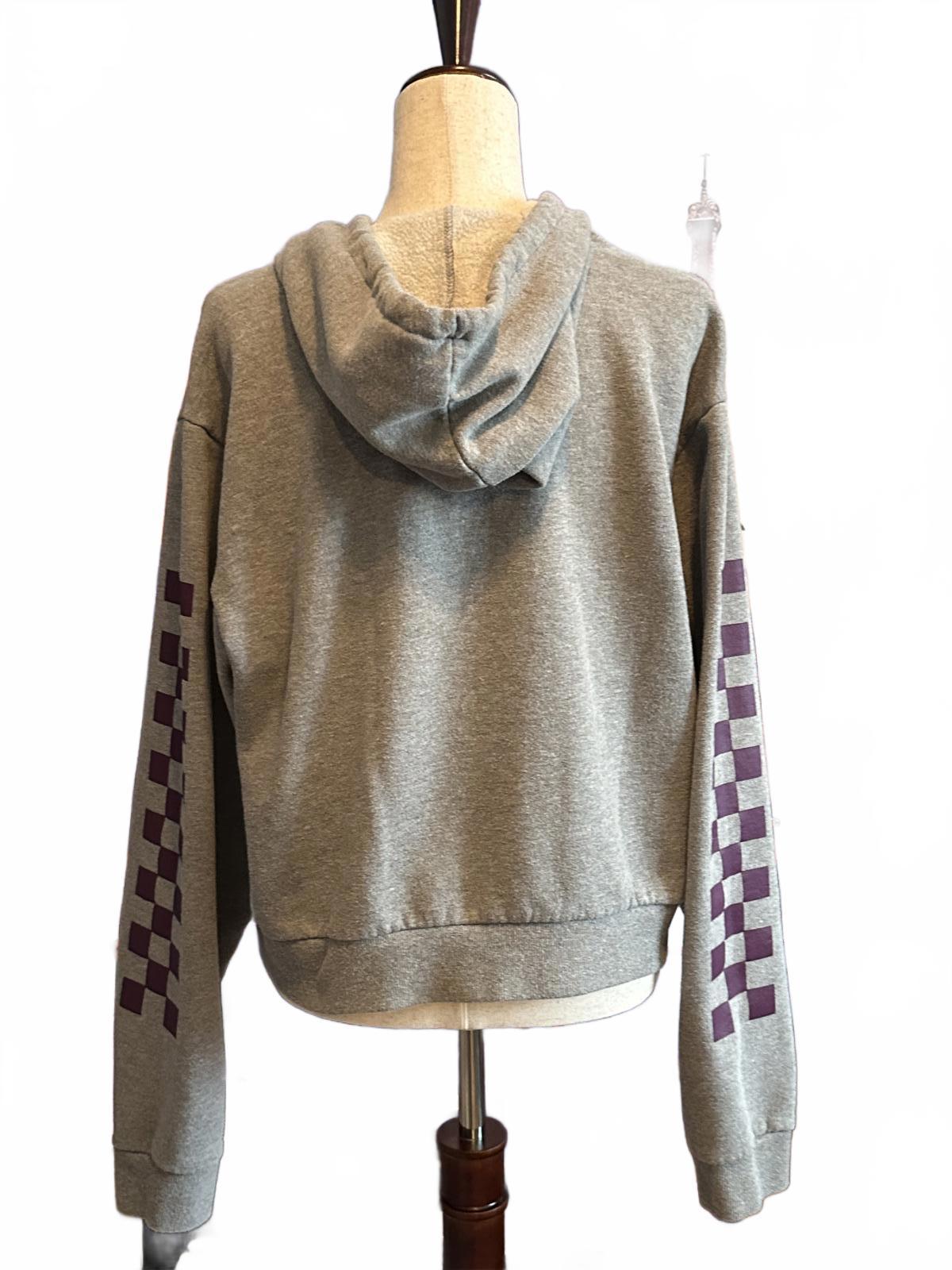 Vans Women's Gray Hoodie with Purple Checkerboard Design