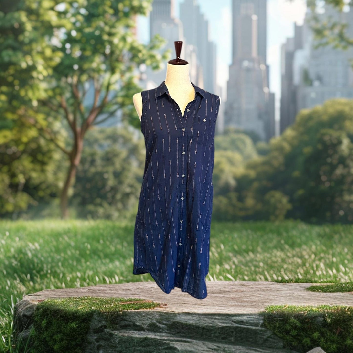 Toad&Co Sleeveless Navy Blue Shirt Dress, Size Small