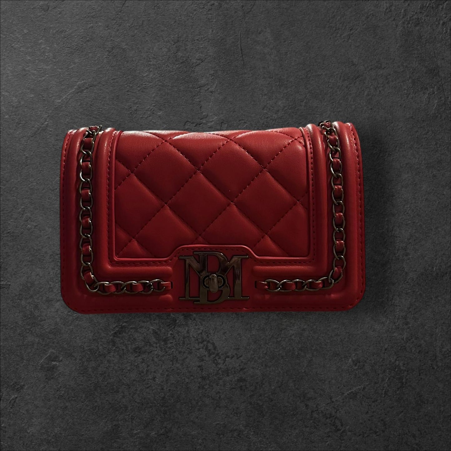 Badgley Mischka Red Quilted Leather Chain Shoulder Bag NWT