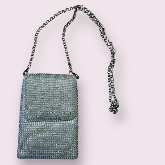 Handbag Express Silver Rhinestone Evening Crossbody Bag