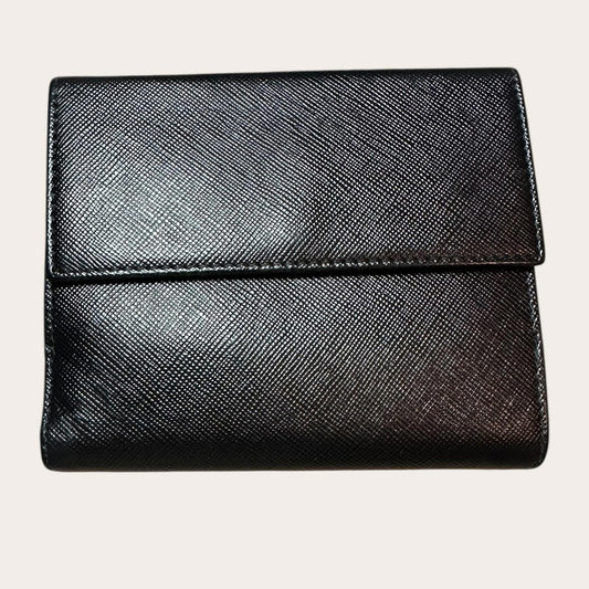 Salvatore Ferragamo Black Leather Wallet Gold Gancini Clasp