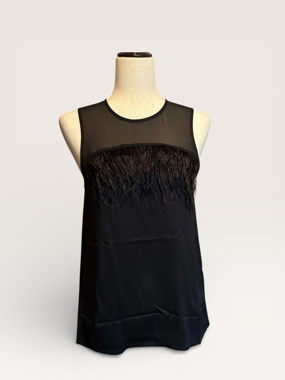 MICHAEL Michael Kors Black Sleeveless Top with Feathers
